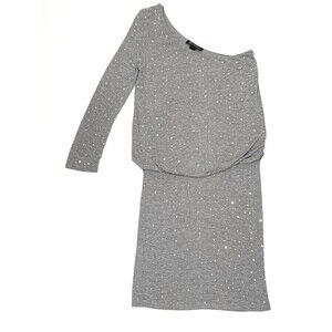 INC Gray One Shoulder Dress w/ Silver Sparkling Embellishments Size Small - Flaw